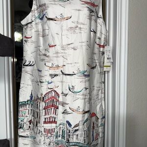 Leslie Fay White Boat Scenic Dress